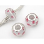 Zdjęcie - Koralik lampwork białe pasy z różem 13mm